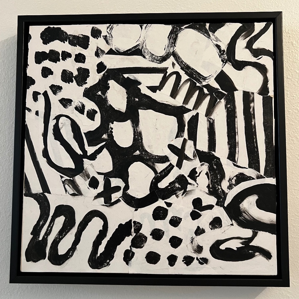 Original Black & White Abstract Collage – Framed & Ready to Hang – 13x13